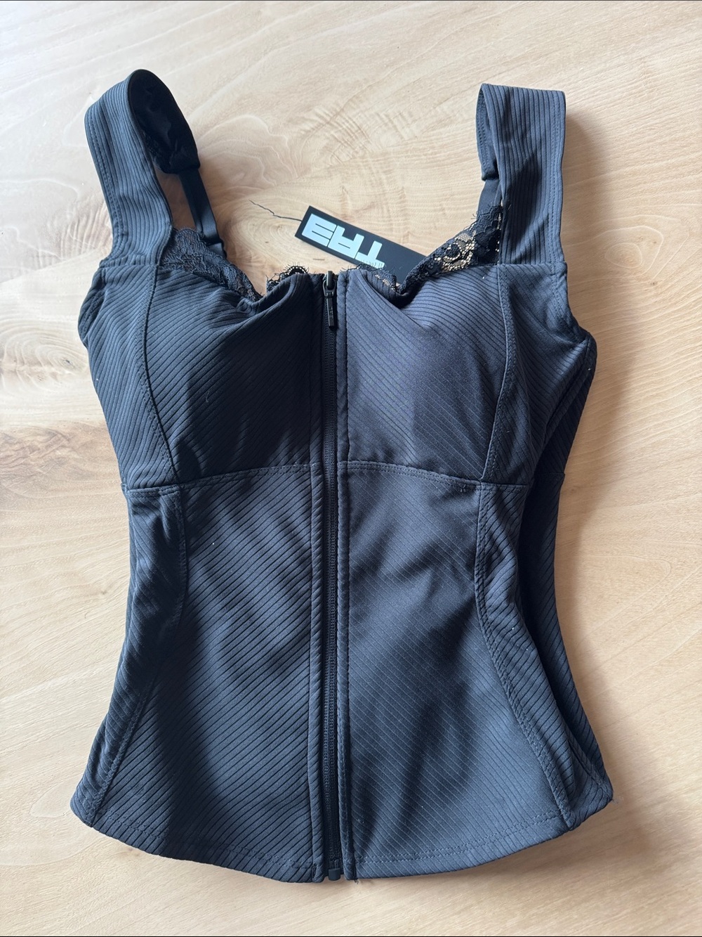 NWT TA3 CORSET TA3 3520-Rib-black Ribbed Zip One-Piece M size